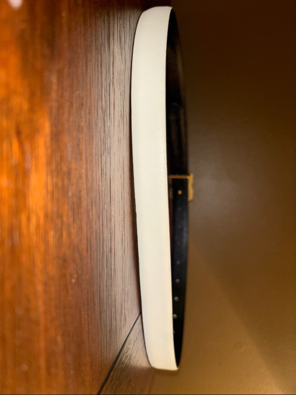 White Leather Women's Belt with Gold Interlocking Buckle - Picture 4 of 5